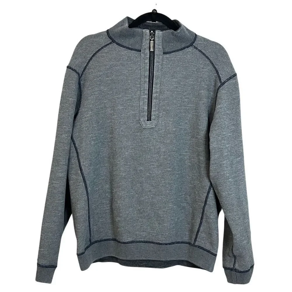 Tommy Bahama Men's Gray Quarter Zip Pullover Sweater Reversible Fall